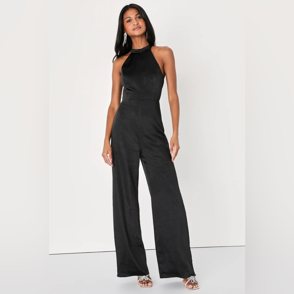 Black Satin Halter Jumpsuit Lulu’s